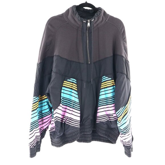 Free People Walk The Line Pullover Jacket Women L Black 90S Y2K Retro Athleisure - Picture 4 of 13